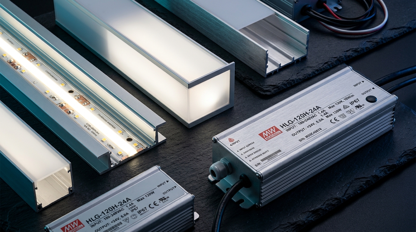 Perfilería de Aluminio, Tiras LED COB y Fuentes MeanWell